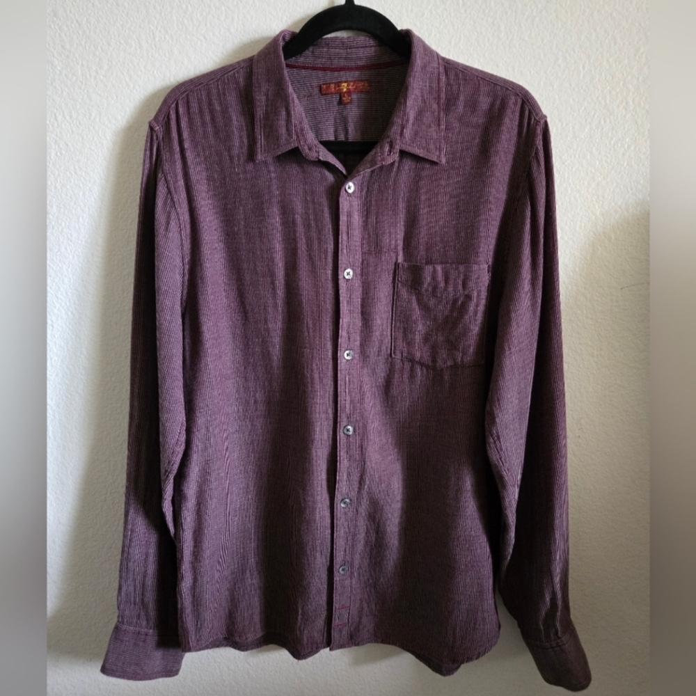 7 For All Mankind Mens Pinstripe Button Up Shirt Long Sleeve Purple Size Large